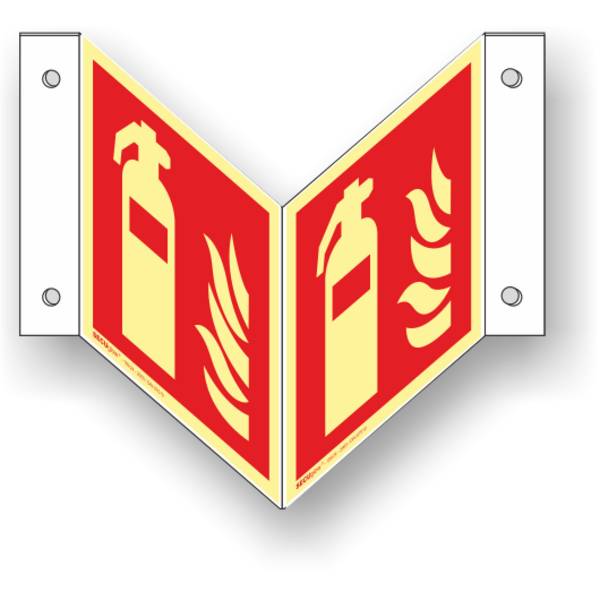 Winkelschild, Feuerlöscher, ISO 7010, SECUglow 185, Kunststoff, 150 x 150 mm