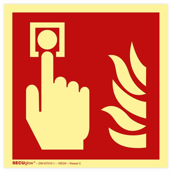 Brandschutzzeichen, Brandmelder, ISO 7010, SECUglow 185, Aufkleber, Folie, 150 x 150 mm