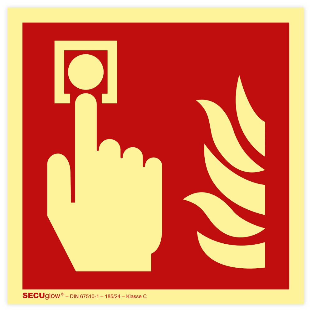 Brandschutzzeichen, Brandmelder, ISO 7010, SECUglow 185, Aufkleber, Folie, 150 x 150 mm-0