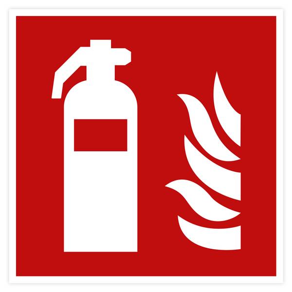 Brandschutzzeichen, Feuerlöscher, ISO 7010, Aufkleber, Folie, 100 x 100 mm