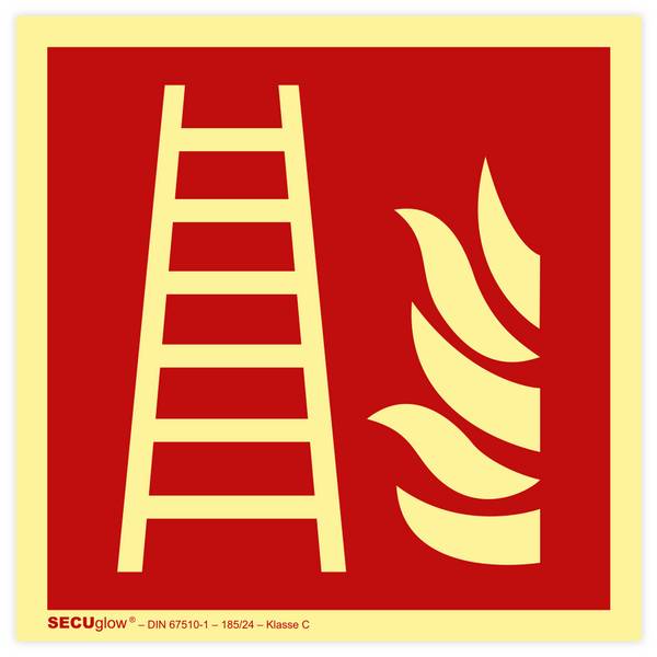 Brandschutzzeichen, Feuerleiter, ISO 7010, SECUglow 185, Kunststoff, 200 x 200 mm