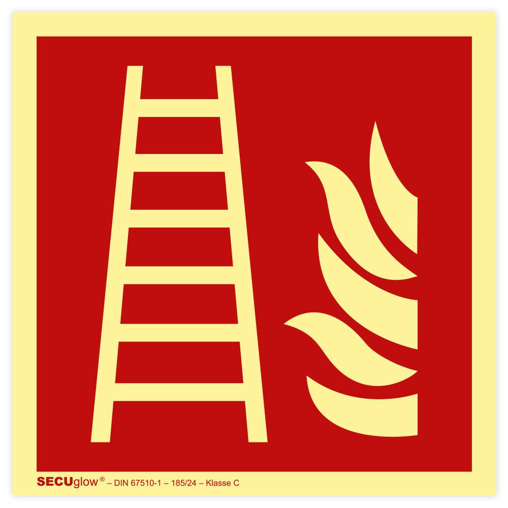 Brandschutzzeichen, Feuerleiter, ISO 7010, SECUglow 185, Kunststoff, 200 x 200 mm-0
