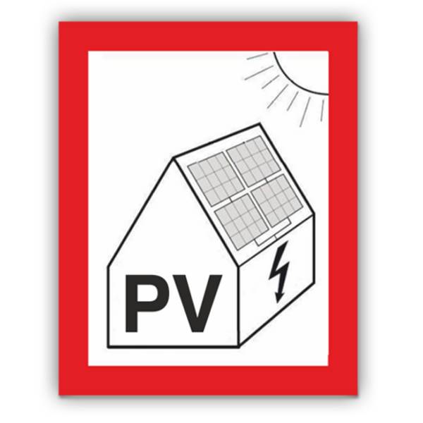 Feuerwehrzeichen, Hinweis auf PV-Anlage, DIN 4066, Aufkleber, Folie, 105 x 148 mm