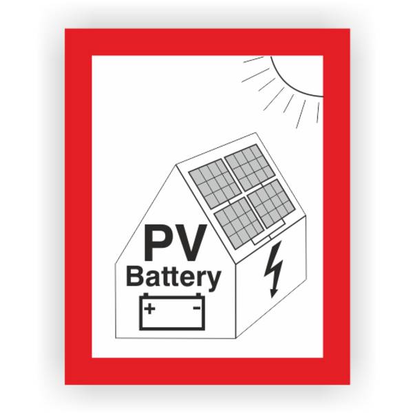 Feuerwehrzeichen, Hinweis auf PV-Anlage mit Batteriespeicher, Aufkleber, Folie, 105 x 148 mm
