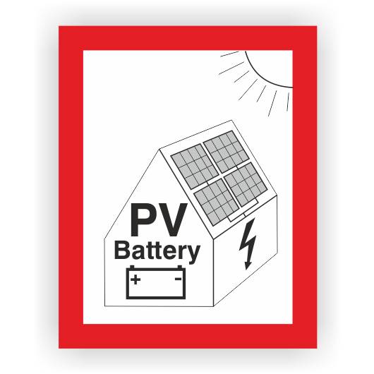 Feuerwehrzeichen, Hinweis auf PV-Anlage mit Batteriespeicher, Aufkleber, Folie, 105 x 148 mm-0