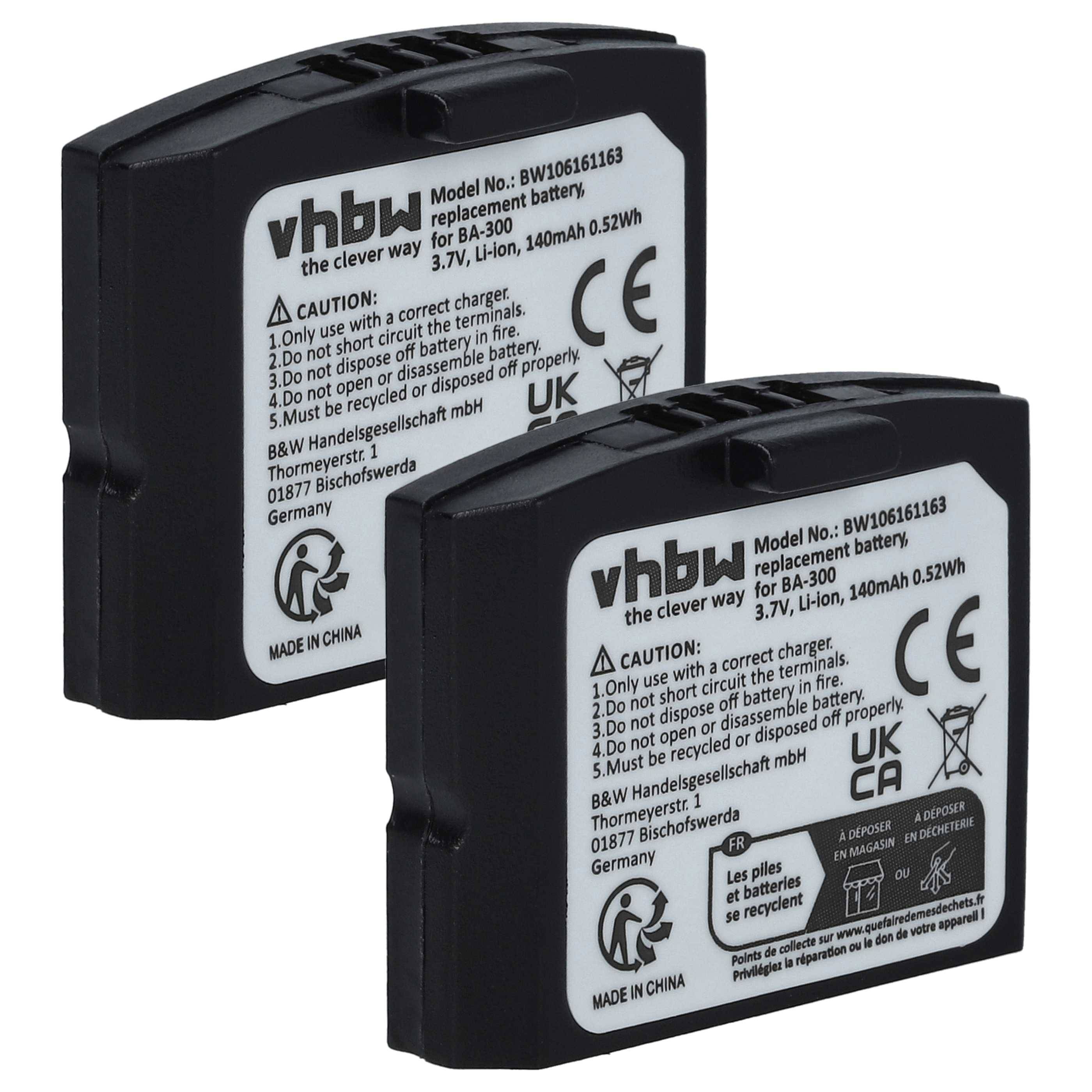 vhbw 2x Akku kompatibel mit Sennheiser RI 830 | RI 900, RI 840, RR 4200, RI 830S Wireless Headset Kopfhörer (140 mAh, 3-0