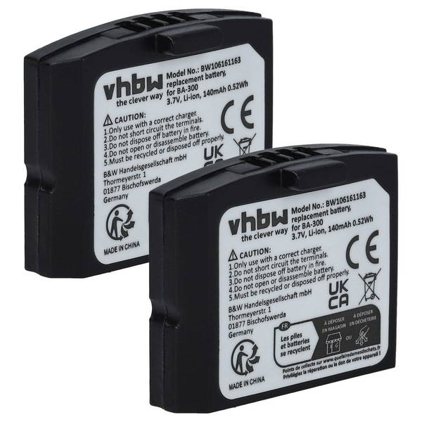 vhbw 2x Akku kompatibel mit Sennheiser RI 830 | RI 900, RI 840, RR 4200, RI 830S Wireless Headset Kopfhörer (140 mAh, 3