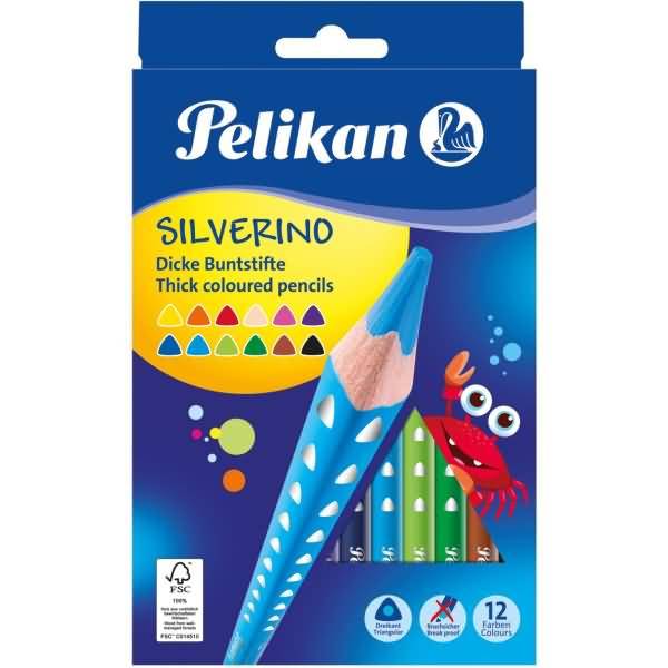 Buntstifte Silverino dreieckig dick 5mm VE=12 Farben Schachtel