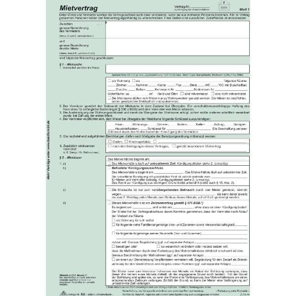 Universal-Mietvertrag für Wohnungen  SD 3x2 Blatt VE=10 Stück