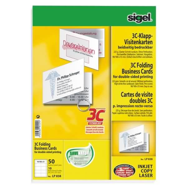 Klapp-Visitenkarten 3C beidseitig bedruckbar 225g/qm hochweiß VE=50 Stück-0
