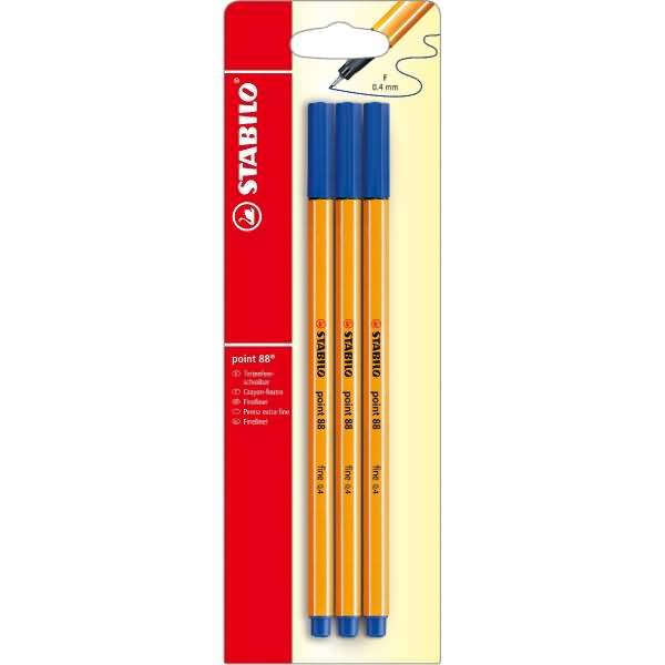 Fineliner point 88 0,4 mm blau Blisterkarte VE=3 Stück