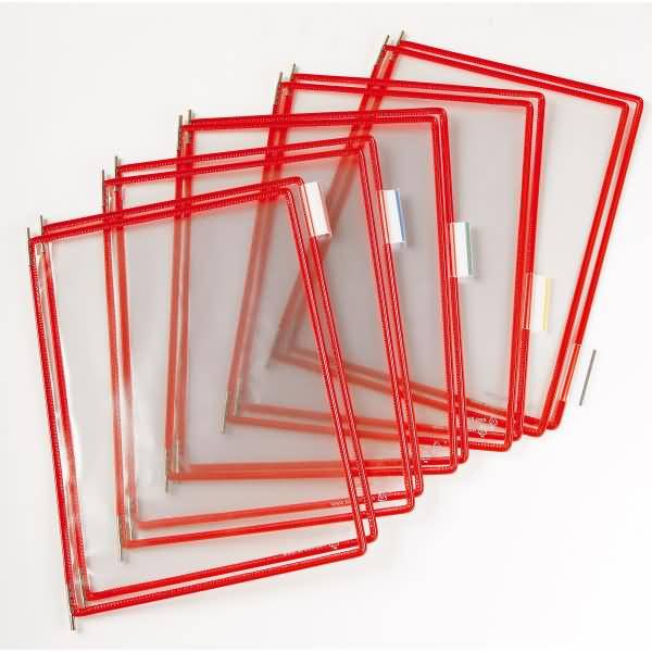 Sichttafel A5 rot 10 Stück seitl. offen mit 5 Aufsteckreitern 25mm-0