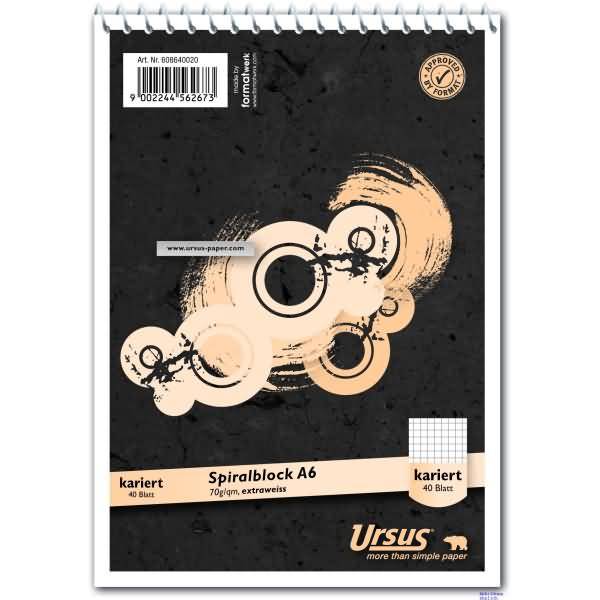 Spiral-Notizblock A6 70g/qm 40 Blatt kariert