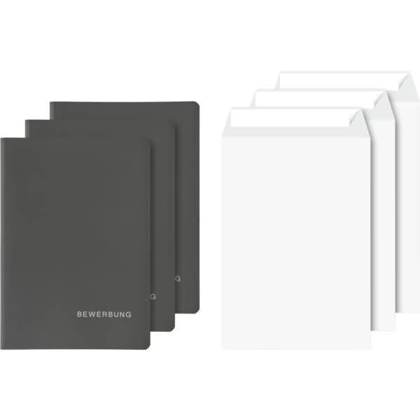 Bewerbungsmappen-Set 3 Mappen  + Versandtaschen schwarz