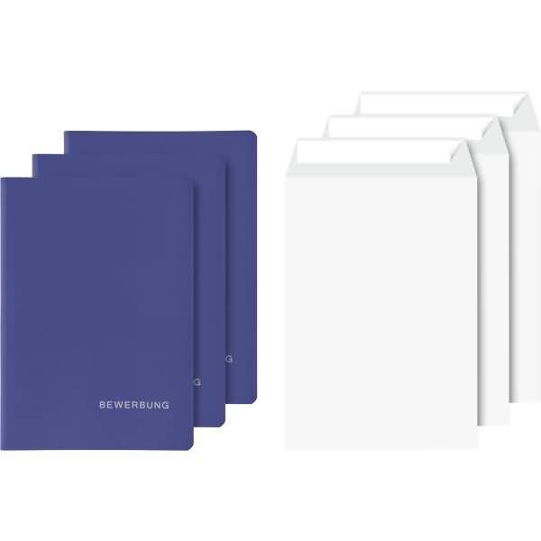 Bewerbungsmappen-Set 3 Mappen  + Versandtaschen blau