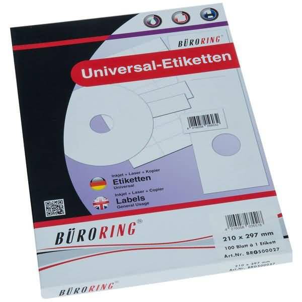 Universal-Etiketten Papier weiß selbstklebend 210x297mm 100 Blatt=100 Etiketten-0