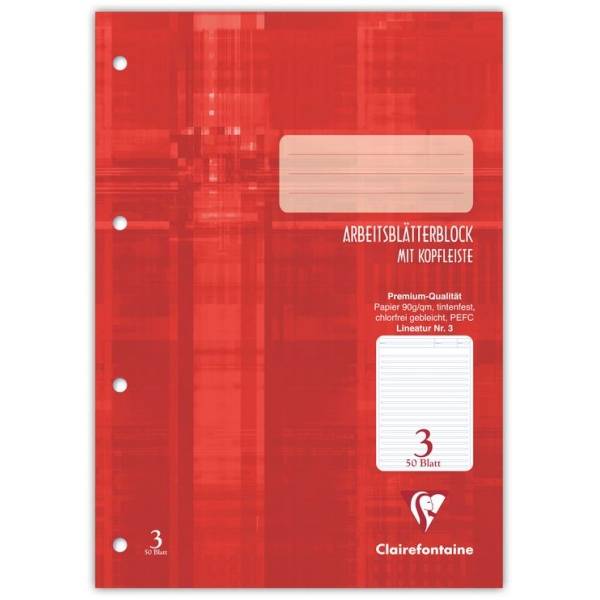 Arbeitsblätterblock A4 Lineatur 3 eingerahmt 50 Blatt