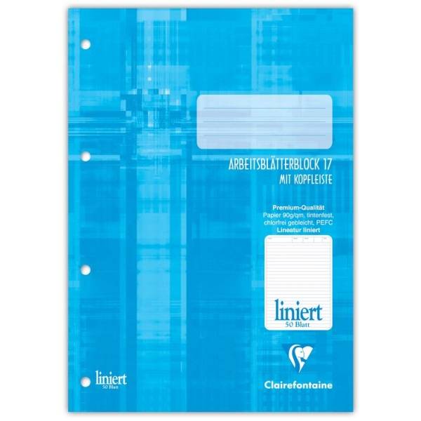 Arbeitsblätterblock A4 Lineatur 17 liniert eingerahmt 50 Blatt