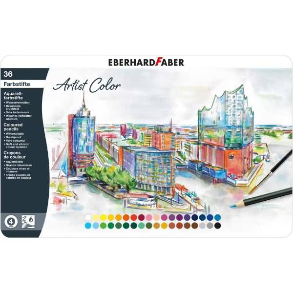 Aquarellstift Buntstift VE=36 Farben + Pinsel Metall Etui-0
