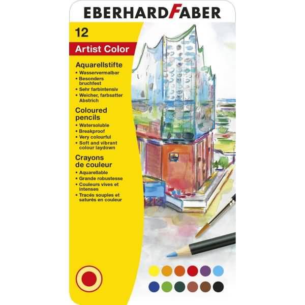 Aquarellstift Buntstift VE=12 Farben + Pinsel Metall Etui-0