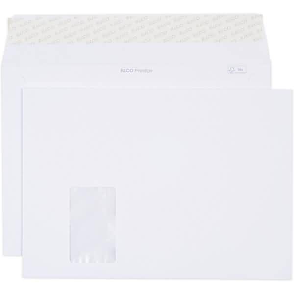 Briefumschläge Prestige Box C4 hochweiß Haftklebung Fenster links Papier 120 g/qm VE=200 Stück