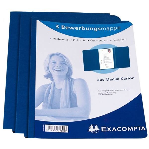 Bewerbungsmappe 3-teilig 1 Klemme Leinenstruktur blau VE=3 Stück