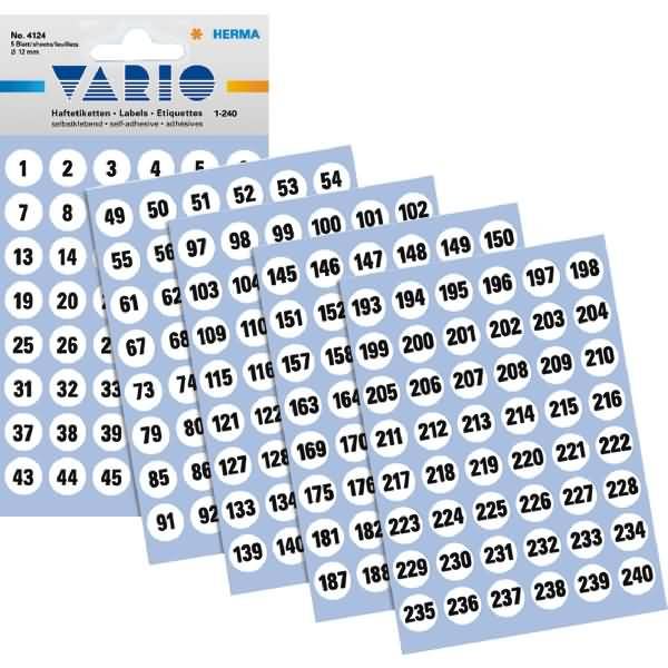 Zahlen 12mm 1-240 selbstklebend Papier schwarz VE=5 Blatt-0