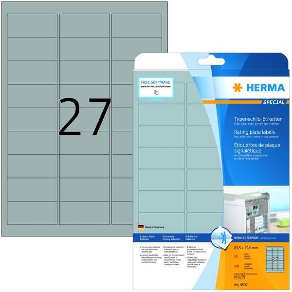 Etiketten Folie Typenschild silber 63,5x29,6mm Special A4 LaserCopy VE=270 Stück-0