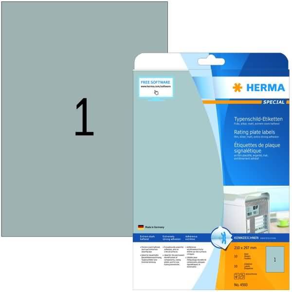 Etiketten Folie Typenschild silber 210x297mm Special A4 LaserCopy VE=10 Stück-0
