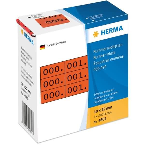 Nummernetiketten dreifach selbstklebend rot/schwarz VE=3x1000 Stück