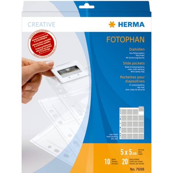Diahüllen für KB-Dias mit dünnen Rähmchen 5x5cm klar/matt VE=10 Hüllen