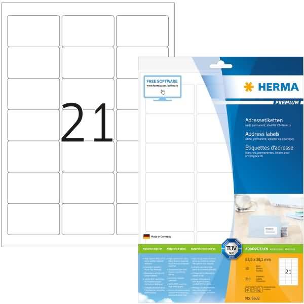 Etiketten weiß 63,5x38,1mm Premium A4 VE=210 Stück-0