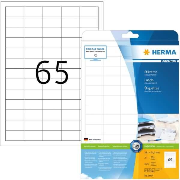 Etiketten weiß 38,1x21,2mm Premium A4 VE=1625 Stück-0
