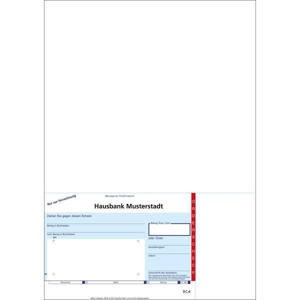 SEPA-Orderscheckschecks A4 (Beleg unten links) VE=100 Stück