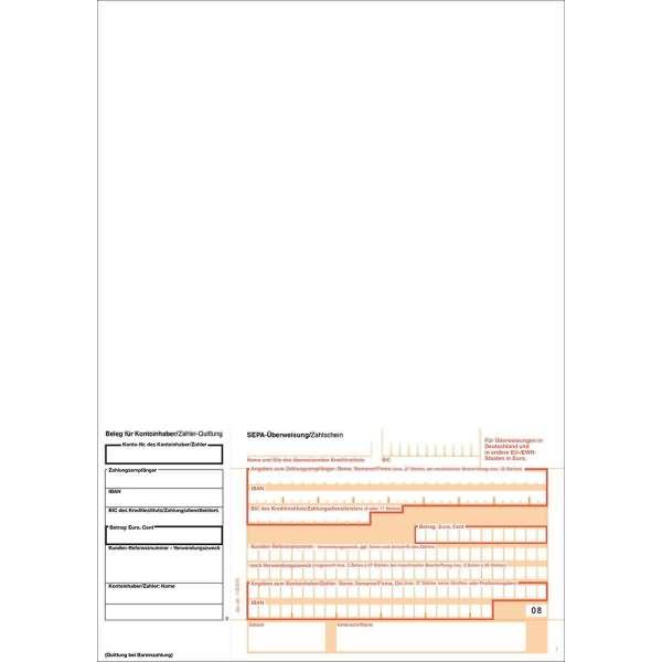SEPA-Überweisung/Zahlschein A4 (Beleg unten rechts) VE=100 Stück
