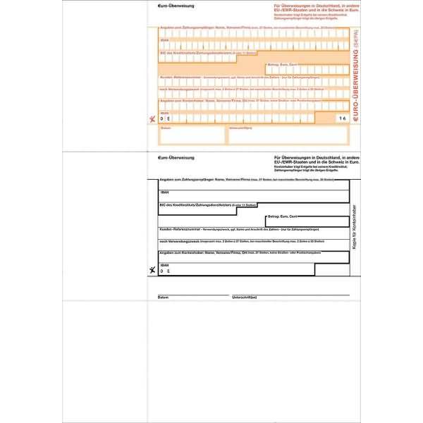 SEPA-Überweisung für Data Becker A4 (Beleg oben rechts) VE=100 Stück