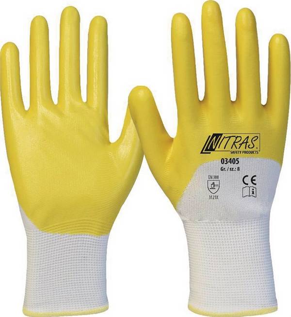 Handschuhe 03405 Gr.11 weiß/gelb PES m.Nitril EN 388 PSA II 12 NITRAS