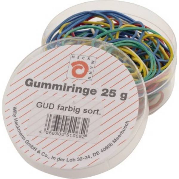 Gummiringe - farbig sortiert Dose mit 25g.