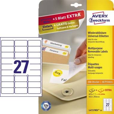 Etikett 63,5x29,6mm weiß 810 St./Pack. - Artikel: 129031300