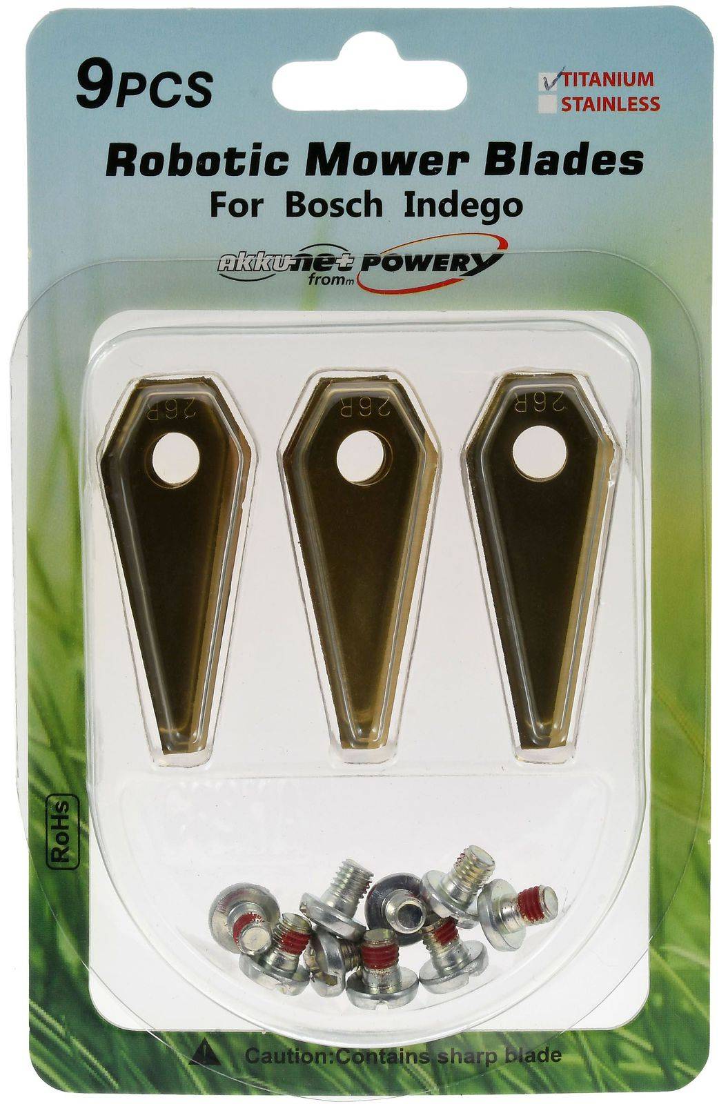 9x Ersatz-Messer Titan Klingen / Schneid-Klingen (1mm) kompatibel mit Bosch Indego Mähroboter Gold-2