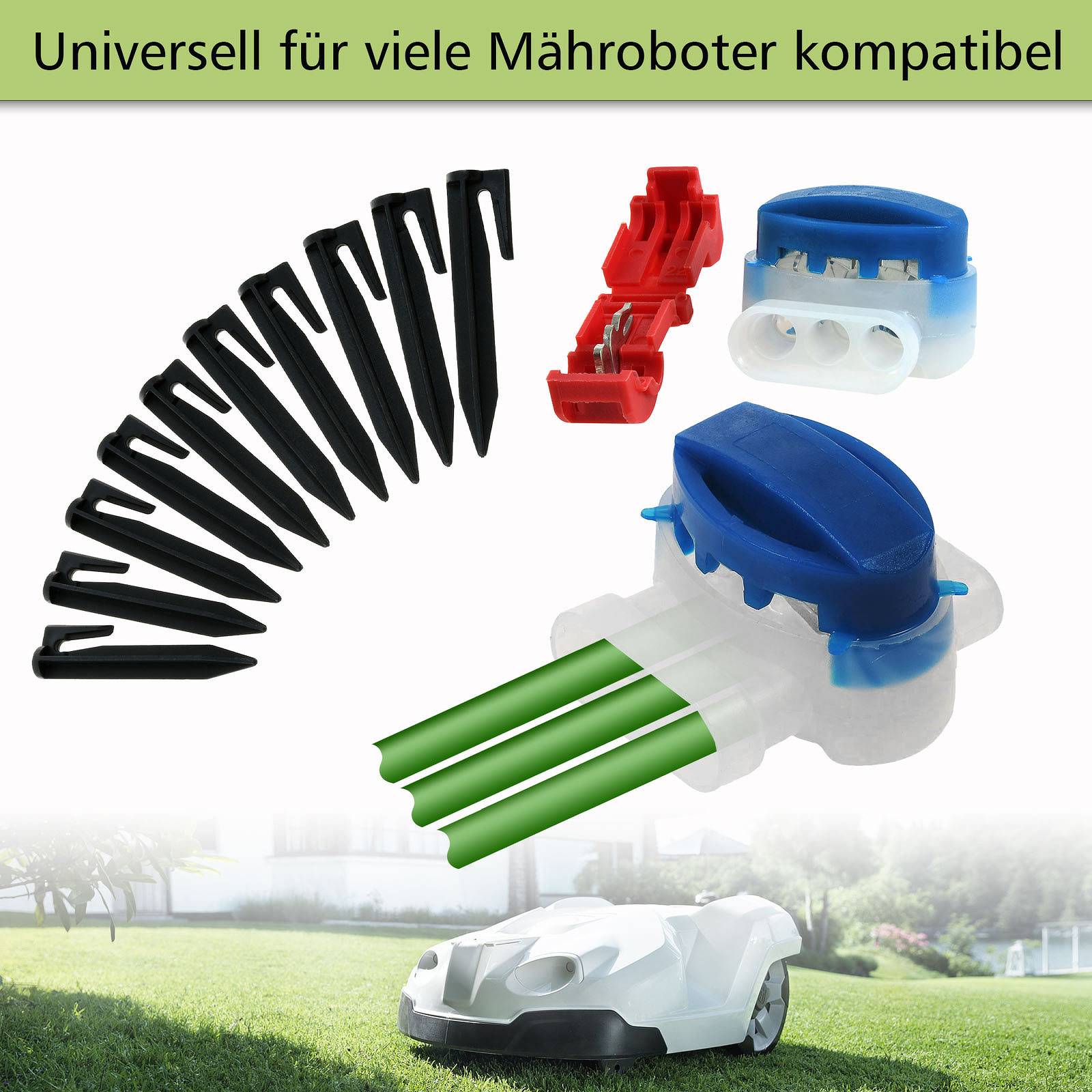 Reparatur-Set mit 150m Begrenzungskabel 2,7mm, 200 Haken, 10 Verbinder, 4 Klemmen für Mähroboter-1