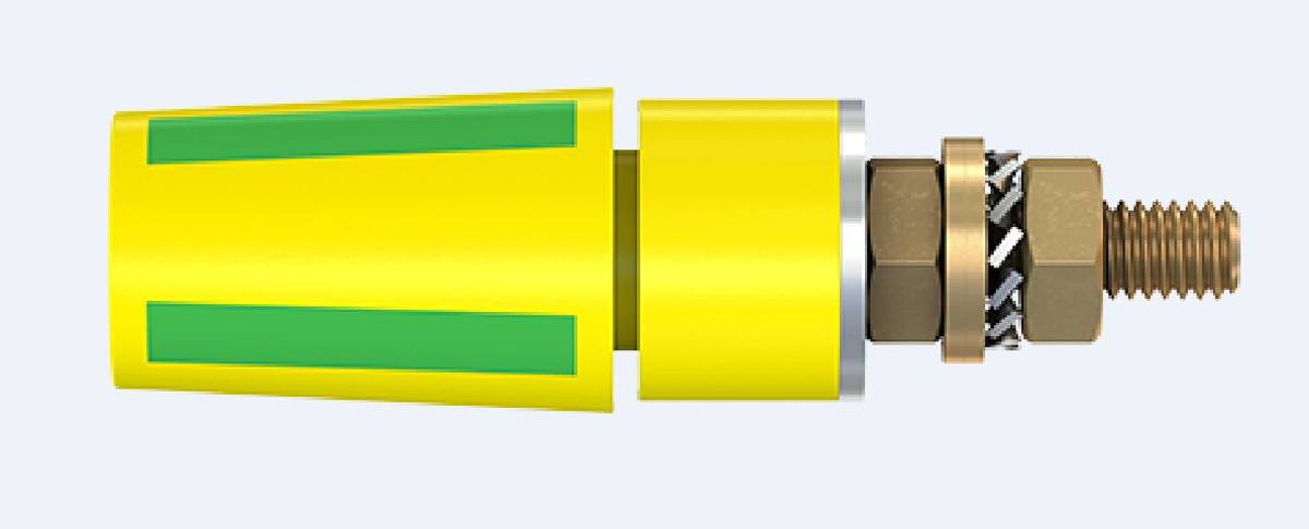 Stäubli 4 mm Bananenbuchse Grün/Gelb, Kontakt vergoldet, 600V / 32A Bolzen-1