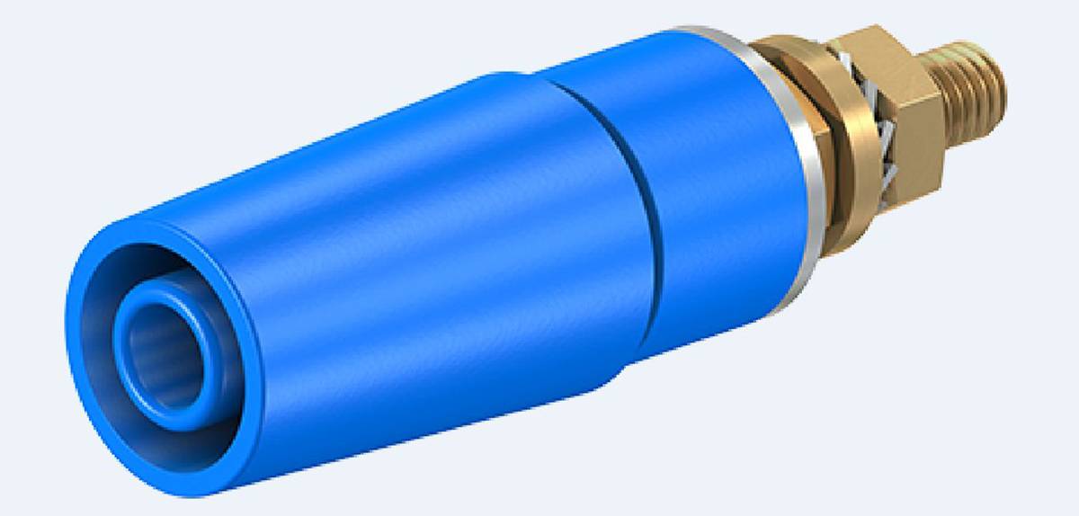 Stäubli 4 mm Bananenbuchse Blau, Kontakt vergoldet, 600V / 32A Bolzen-0