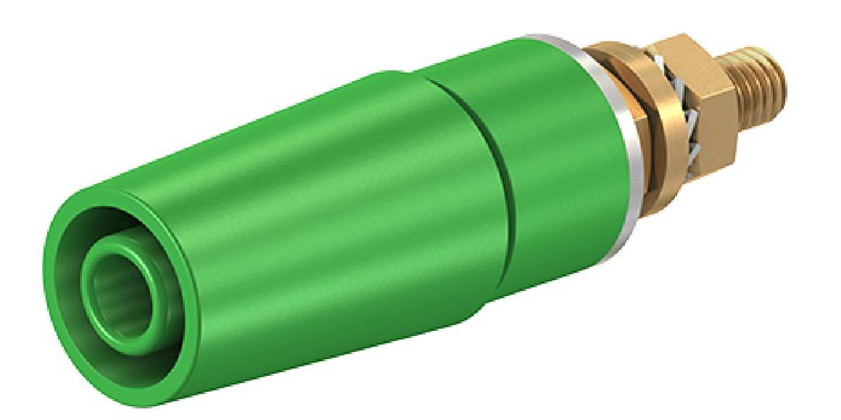 Stäubli 4 mm Bananenbuchse Grün, Kontakt vergoldet, 600V / 32A Bolzen-0