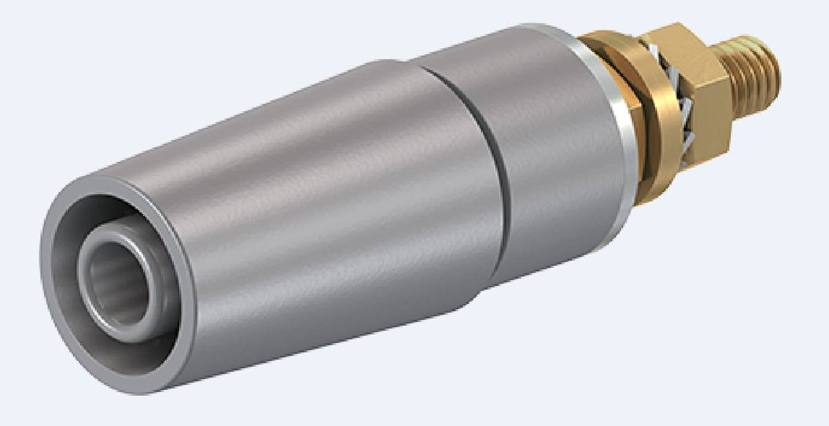 Stäubli 4 mm Bananenbuchse Grau, Kontakt vergoldet, 600V / 32A Bolzen-0
