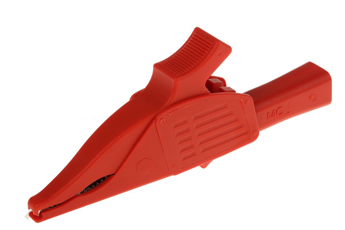 Stäubli Messing 39.5mm Krokodilklemme, Rot isoliert, 19A-0