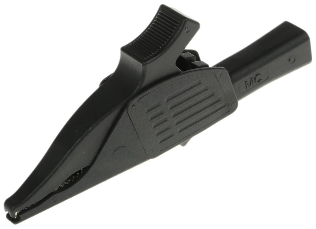 Stäubli Messing 39.5mm Krokodilklemme, Schwarz isoliert, 19A-0