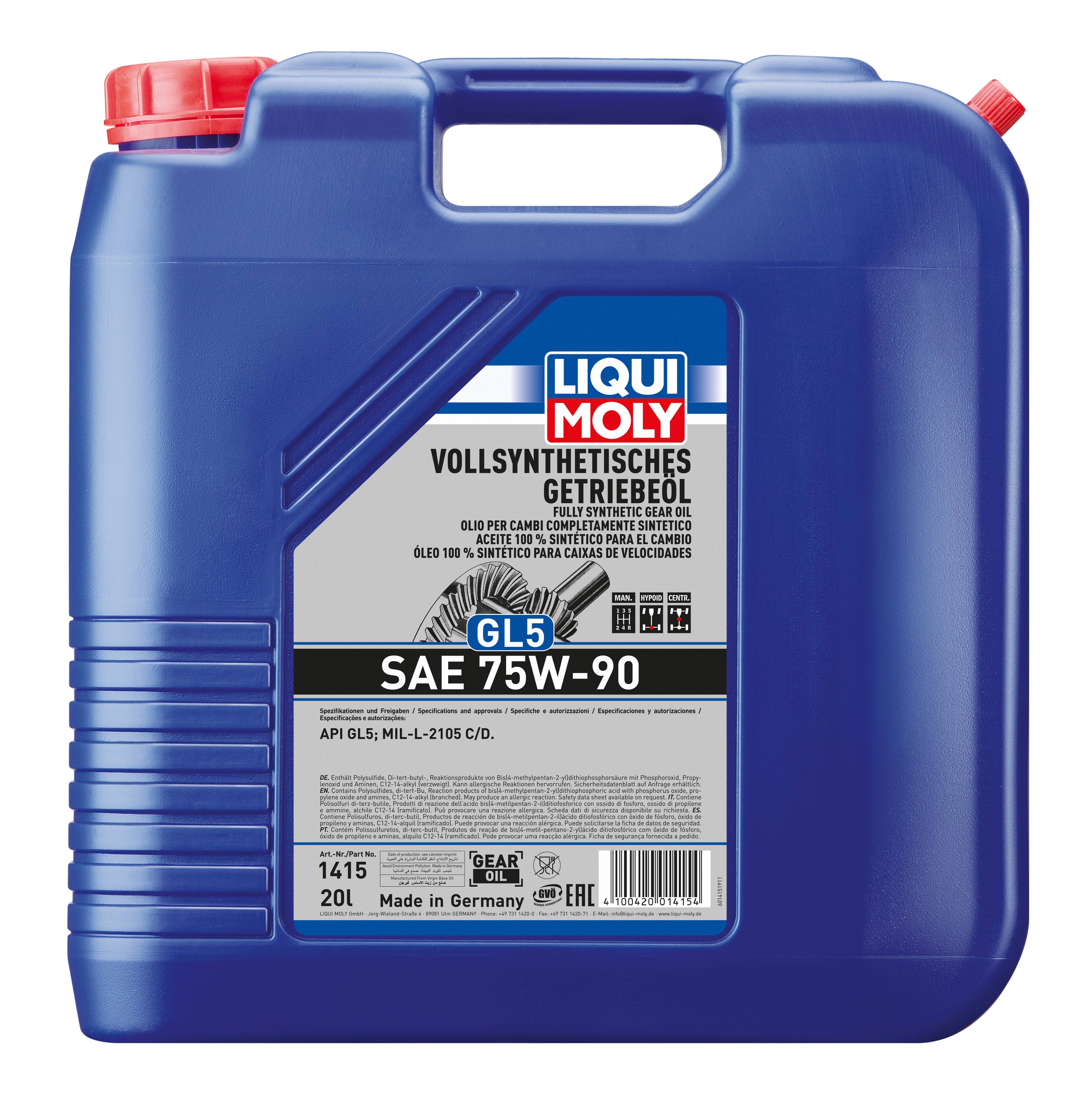 Vollsynthetisches Getriebeöl (GL5) SAE 75W-90, 1 Stück je 20 l