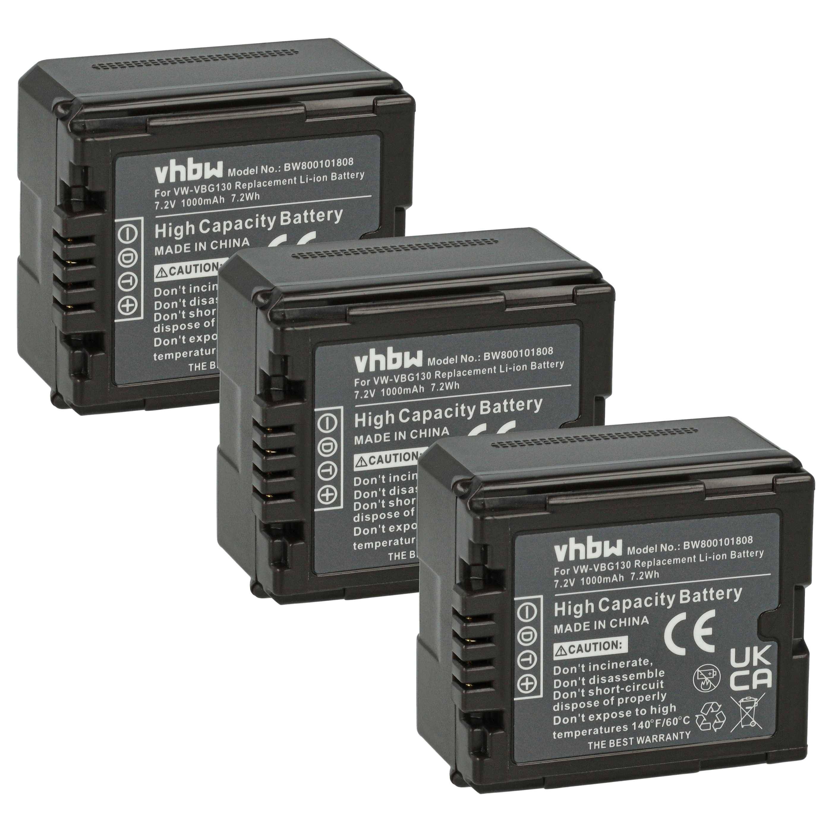 vhbw 3x Akku kompatibel mit Panasonic HDC-SD707 | HDC-SDT750, HDC-SD9 Videokamera Camcorder (1000 mAh, 7,2 V, Li-Ion) +-0