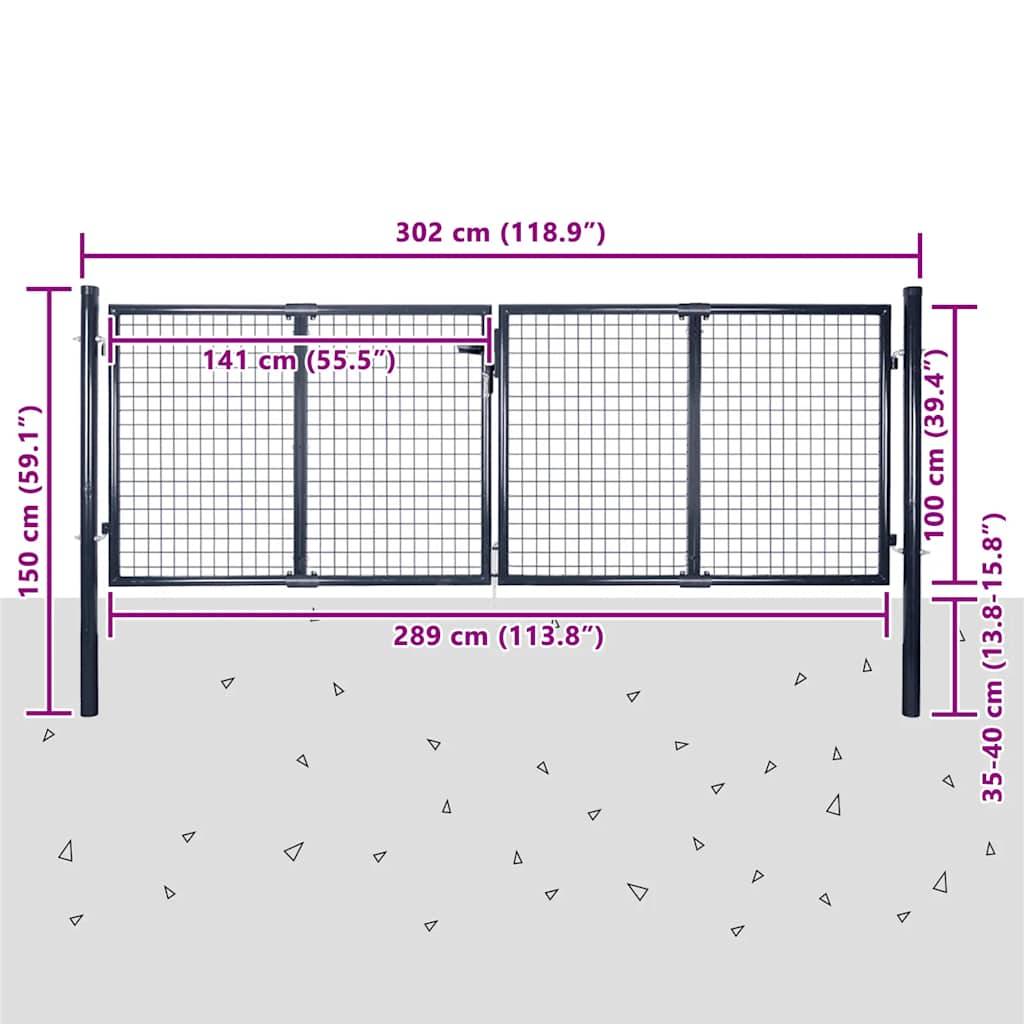 vidaXL Maschen-Gartentor verzinkter Stahl 300 x 100 cm Grau-4